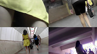 Upskirt porn with a skinny ass gal in a public place