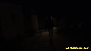 Stockinged european pussyfucked outdoor by cop