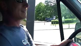 BUMS BUS - Busty German brunette fucks BBC in the backseat of the van