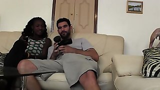 Playful African amateur sucks big white dick